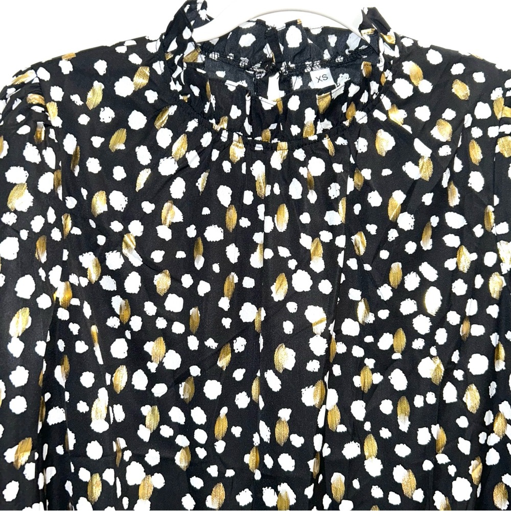 Black with White and Gold Polka Dots Blouse - Picture 3 of 4